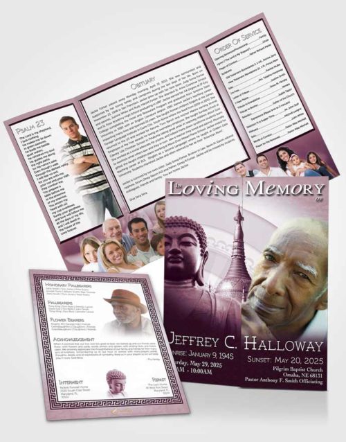 Obituary Funeral Template Gatefold Memorial Brochure Deep Lavender Buddhist Faith