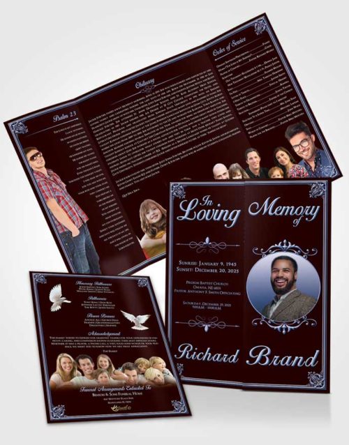 Obituary Funeral Template Gatefold Memorial Brochure Devoted Class Dark