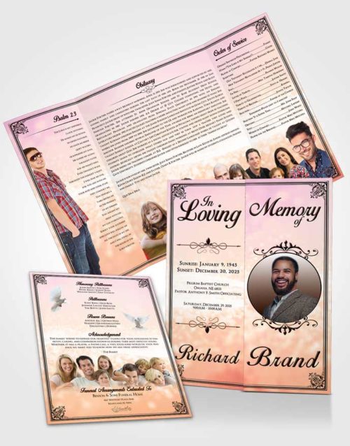 Obituary Funeral Template Gatefold Memorial Brochure Devoted Class Light