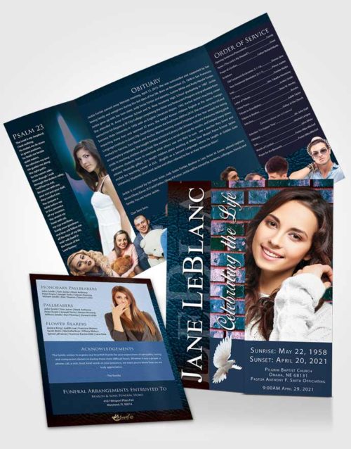 Obituary Funeral Template Gatefold Memorial Brochure Devoted Passion