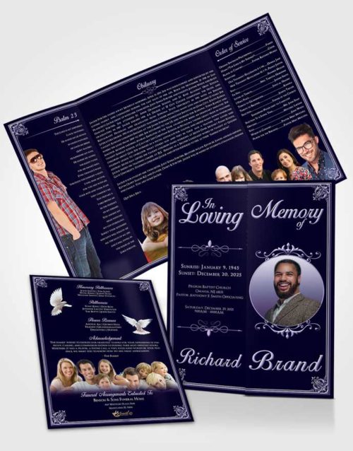 Obituary Funeral Template Gatefold Memorial Brochure Diamond Class Dark