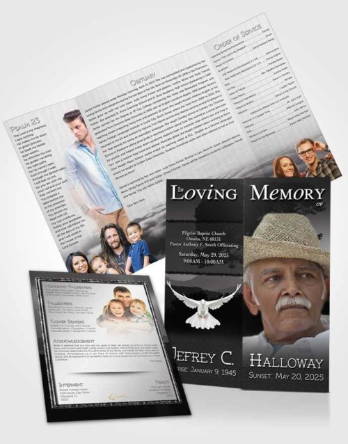 Obituary Funeral Template Gatefold Memorial Brochure Distant Black and White Horizon