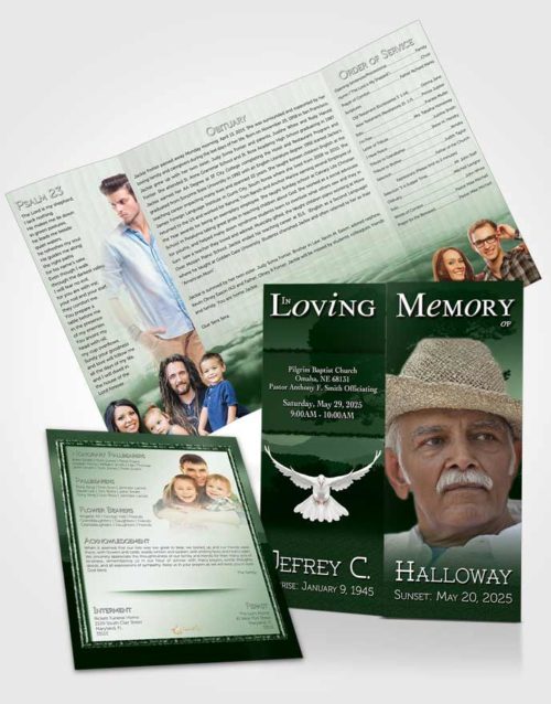Obituary Funeral Template Gatefold Memorial Brochure Distant Emerald Horizon