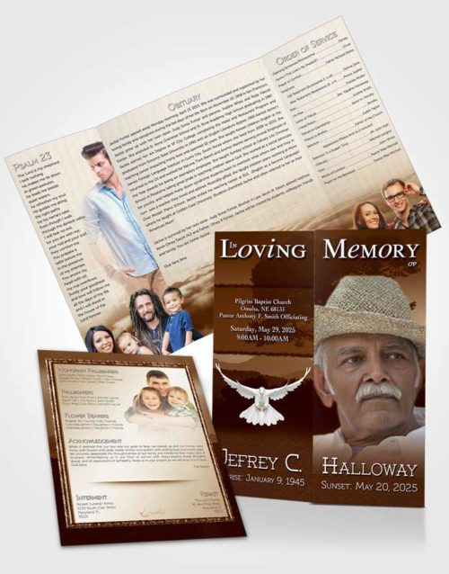 Obituary Funeral Template Gatefold Memorial Brochure Distant Golden Horizon