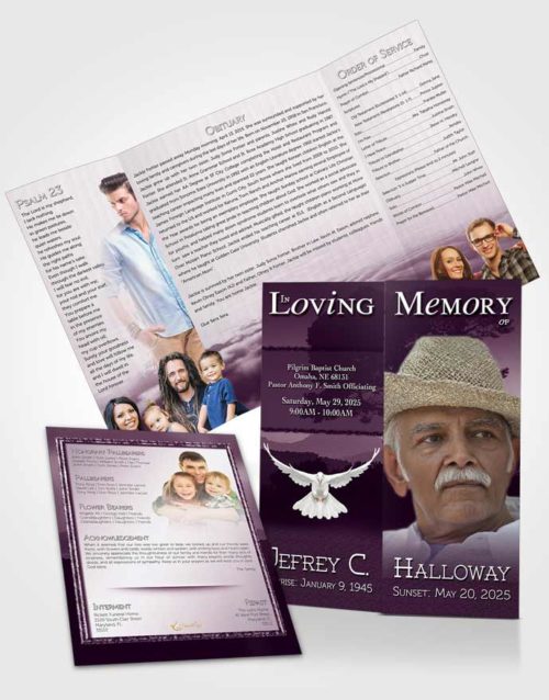 Obituary Funeral Template Gatefold Memorial Brochure Distant Lavender Horizon