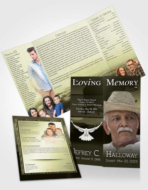 Obituary Funeral Template Gatefold Memorial Brochure Distant Rustic Horizon