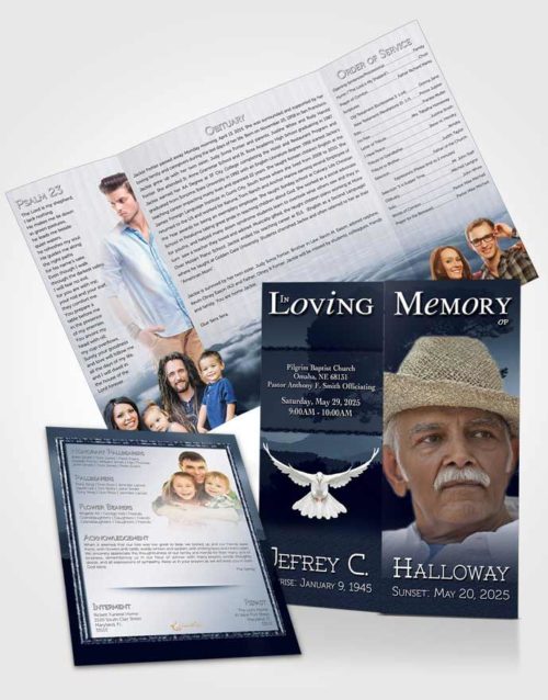Obituary Funeral Template Gatefold Memorial Brochure Distant Topaz Horizon
