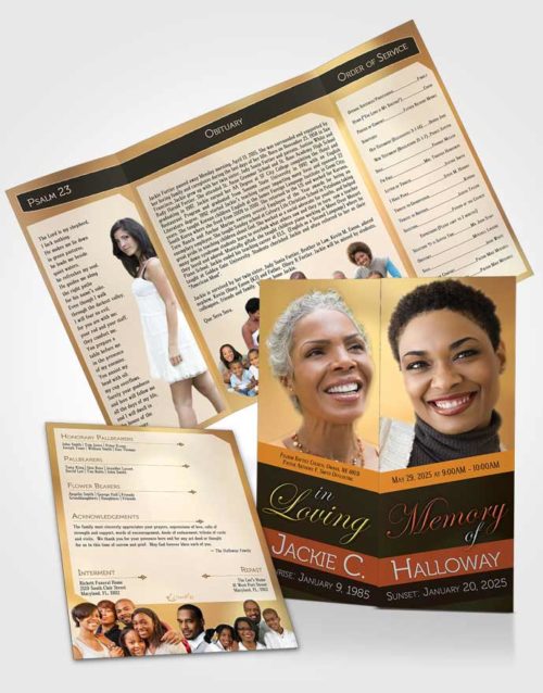 Obituary Funeral Template Gatefold Memorial Brochure Divine Essence Peach Blossoms