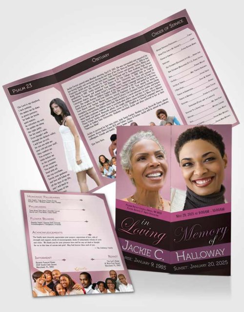 Obituary Funeral Template Gatefold Memorial Brochure Divine Essence Pink Carnation