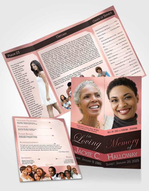 Obituary Funeral Template Gatefold Memorial Brochure Divine Essence Summer Ruby Desire