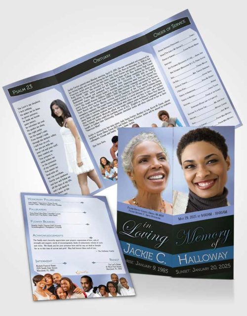 Obituary Funeral Template Gatefold Memorial Brochure Divine Essence Soft Blue Heritage
