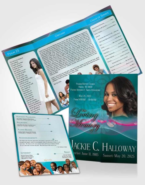 Obituary Funeral Template Gatefold Memorial Brochure Divinity Turquoise Star