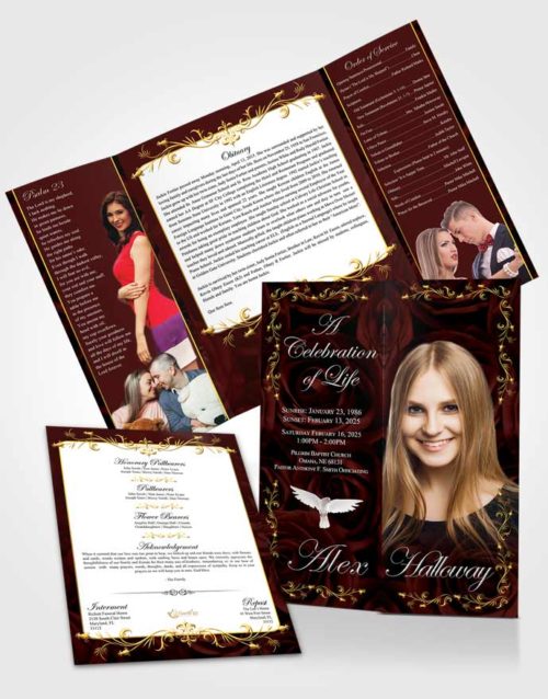 Obituary Funeral Template Gatefold Memorial Brochure Early Afternoon Royal Rose
