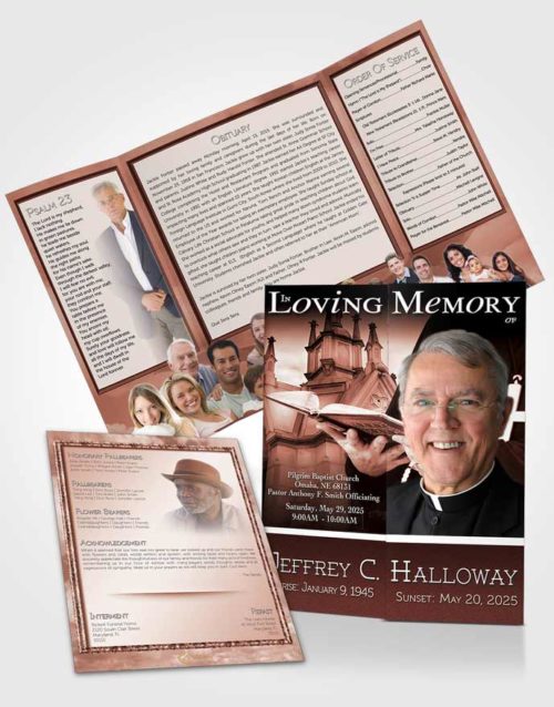 Obituary Funeral Template Gatefold Memorial Brochure Early Morning Heavenly Priest