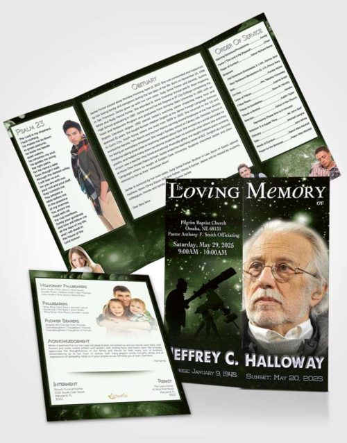 Obituary Funeral Template Gatefold Memorial Brochure Emerald Astronomers Sky