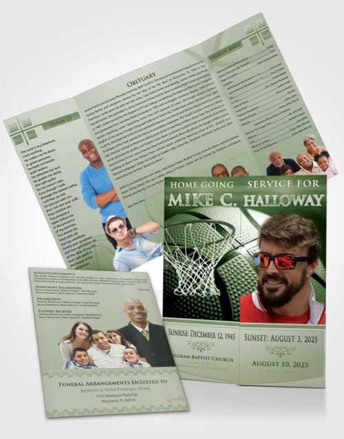 Obituary Funeral Template Gatefold Memorial Brochure Emerald Basketball Honor