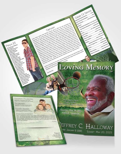 Obituary Funeral Template Gatefold Memorial Brochure Emerald Basketball Star