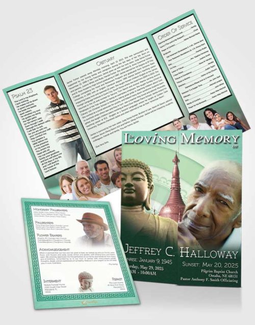 Obituary Funeral Template Gatefold Memorial Brochure Emerald Buddhist Faith