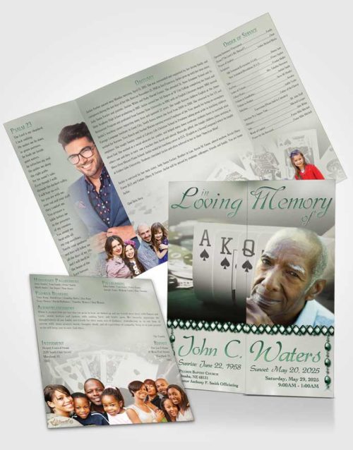 Obituary Funeral Template Gatefold Memorial Brochure Emerald Cards