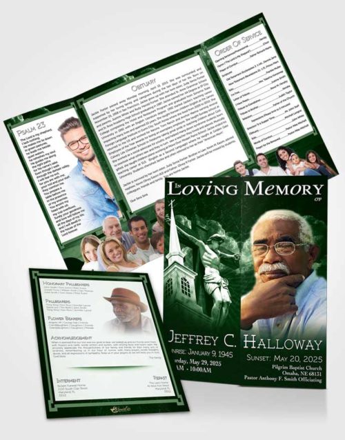 Obituary Funeral Template Gatefold Memorial Brochure Emerald Christian Faith