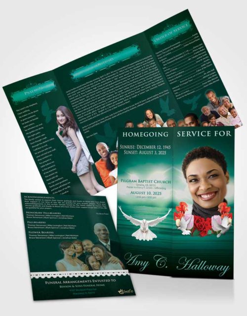 Obituary Funeral Template Gatefold Memorial Brochure Emerald Delightful Doves