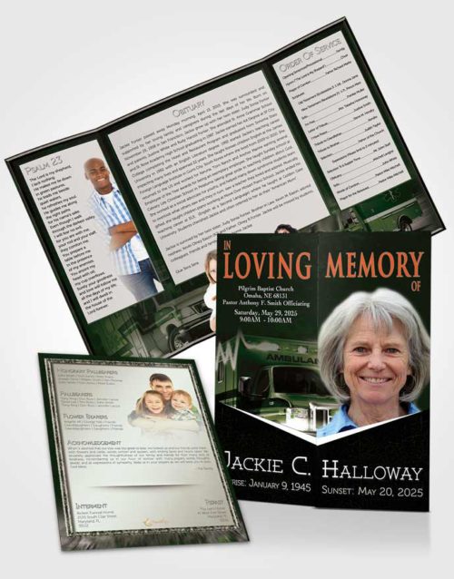 Obituary Funeral Template Gatefold Memorial Brochure Emerald EMT Savior