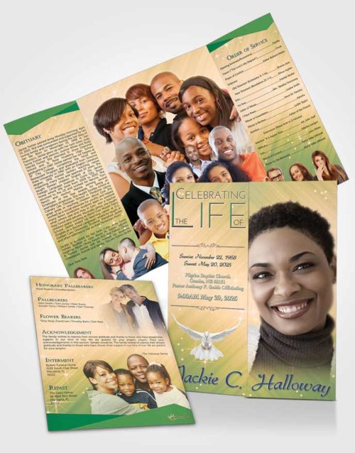 Obituary Funeral Template Gatefold Memorial Brochure Emerald Forest Serenity