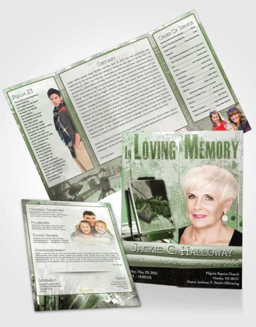 Obituary Funeral Template Gatefold Memorial Brochure Emerald Glow Painters Paradise