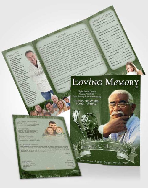 Obituary Funeral Template Gatefold Memorial Brochure Emerald Golf Star