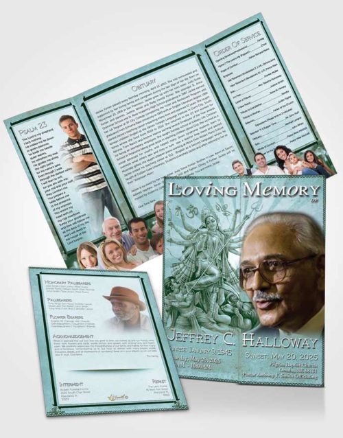 Obituary Funeral Template Gatefold Memorial Brochure Emerald Hindu Faith
