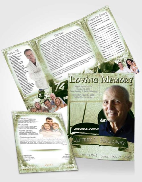Obituary Funeral Template Gatefold Memorial Brochure Emerald Hockey Star