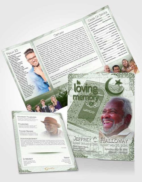 Obituary Funeral Template Gatefold Memorial Brochure Emerald Islamic Blissful Faith