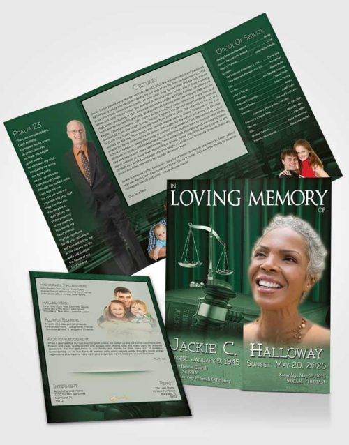 Obituary Funeral Template Gatefold Memorial Brochure Emerald Judge Justice