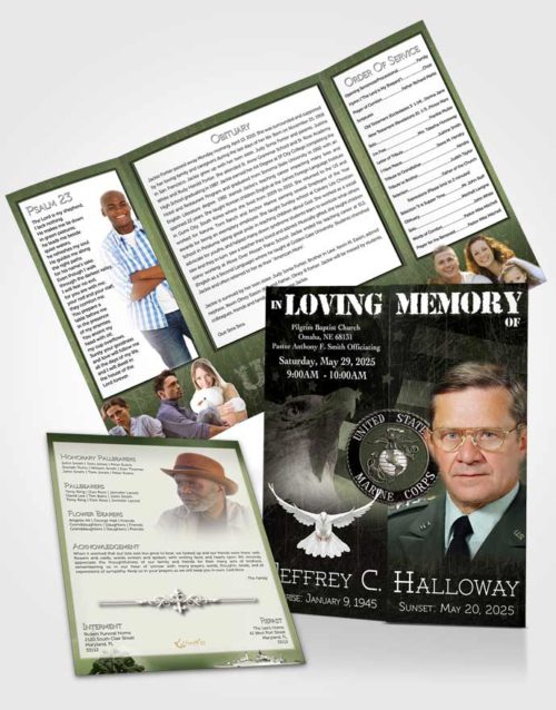 Obituary Funeral Template Gatefold Memorial Brochure Emerald Marine Salute
