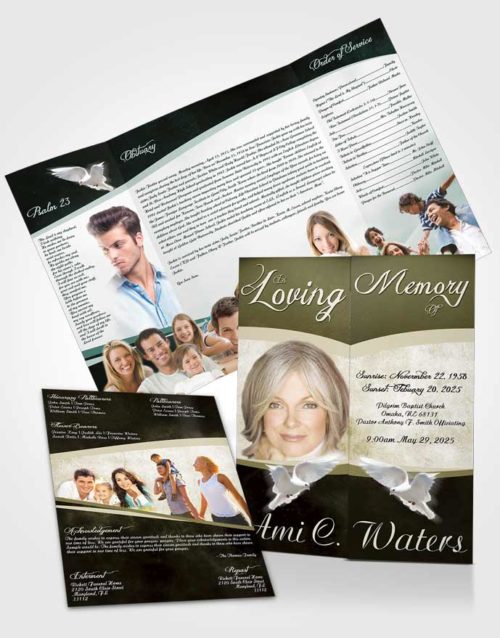 Obituary Funeral Template Gatefold Memorial Brochure Emerald Paradise