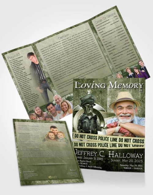 Obituary Funeral Template Gatefold Memorial Brochure Emerald Police Enforcement