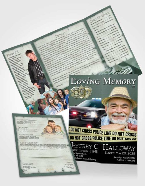 Obituary Funeral Template Gatefold Memorial Brochure Emerald Police On Duty