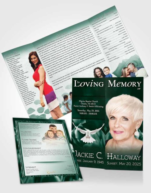 Obituary Funeral Template Gatefold Memorial Brochure Emerald Roses