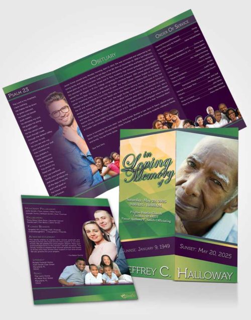 Obituary Funeral Template Gatefold Memorial Brochure Emerald Serenity Tranquility Dark