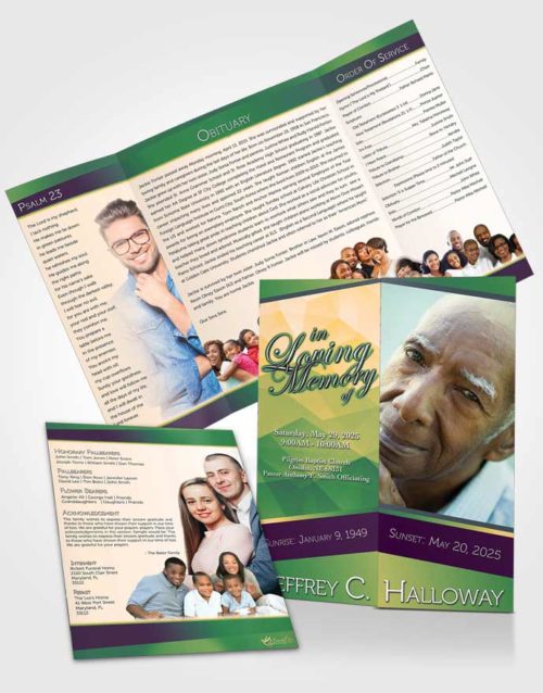 Obituary Funeral Template Gatefold Memorial Brochure Emerald Serenity Tranquility Light