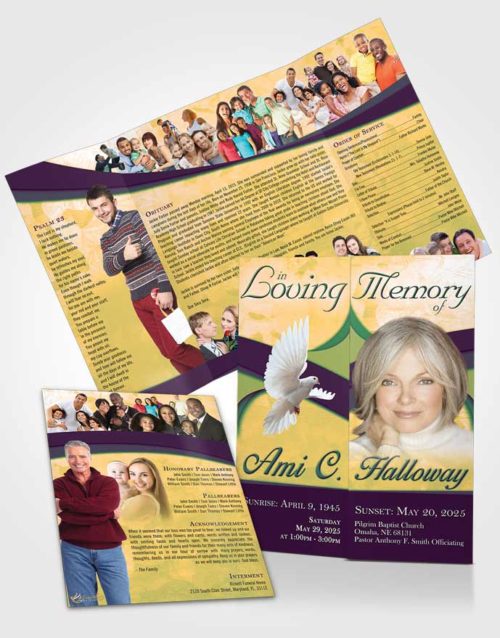Obituary Funeral Template Gatefold Memorial Brochure Emerald Serenity Wisdom