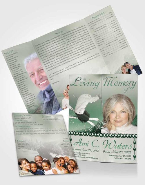 Obituary Funeral Template Gatefold Memorial Brochure Emerald Ski Jumping