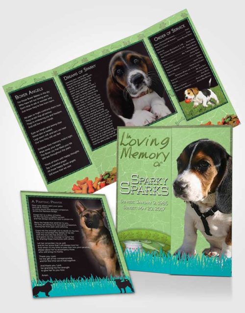Obituary Funeral Template Gatefold Memorial Brochure Emerald Sparky the Dog