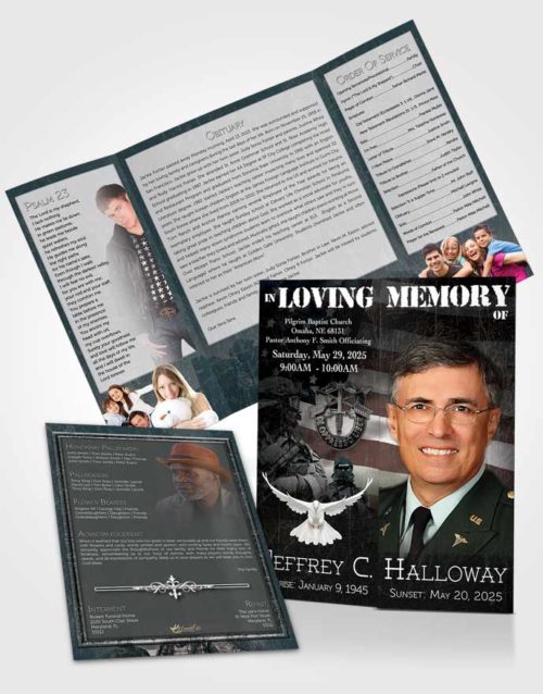 Obituary Funeral Template Gatefold Memorial Brochure Emerald Special Forces Salute