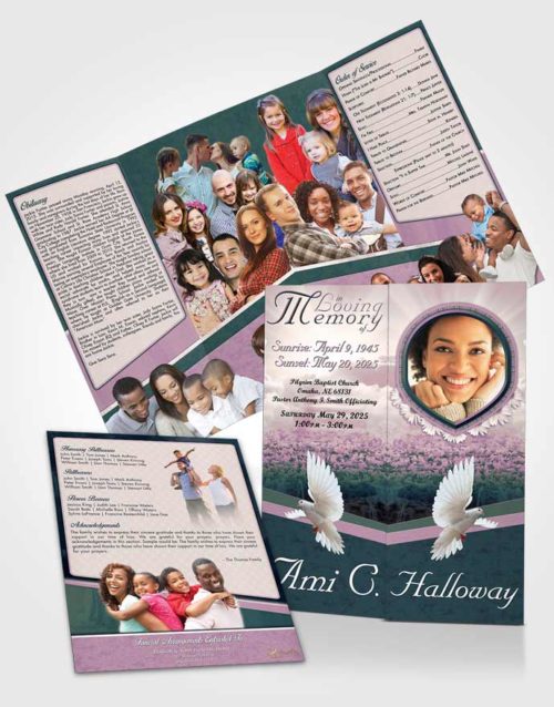 Obituary Funeral Template Gatefold Memorial Brochure Emerald Splendor