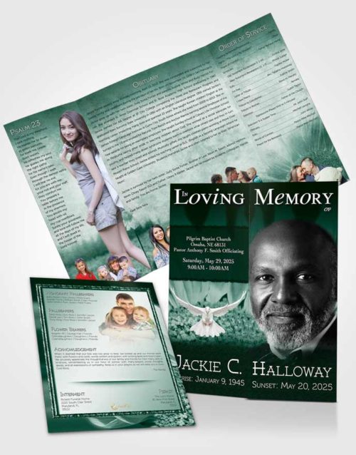 Obituary Funeral Template Gatefold Memorial Brochure Emerald Sunflower
