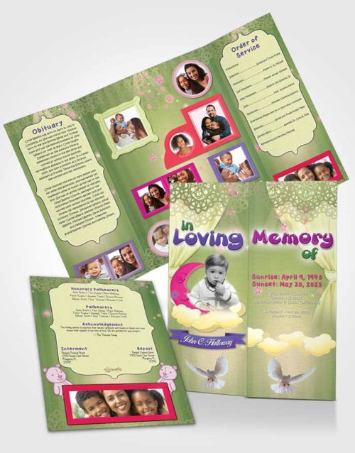 Obituary Funeral Template Gatefold Memorial Brochure Emerald Sunrise Childrens Innocence