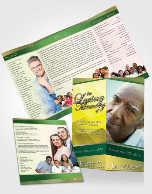 Obituary Funeral Template Gatefold Memorial Brochure Emerald Sunrise Tranquility Light