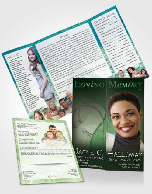 Obituary Funeral Template Gatefold Memorial Brochure Emerald Swimming Desire