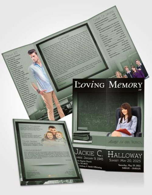 Obituary Funeral Template Gatefold Memorial Brochure Emerald Teacher Light